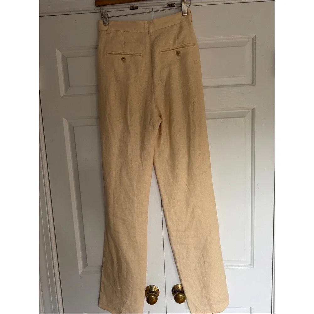 Anine Bing Pale Yellow Pleated 100% Linen Straight Leg Trousers Size 34 EU‎ US 2